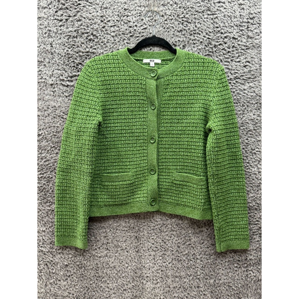Uniqlo Knitted Crew Neck Long Sleeve Cropped Cardigant Green Womens Size S